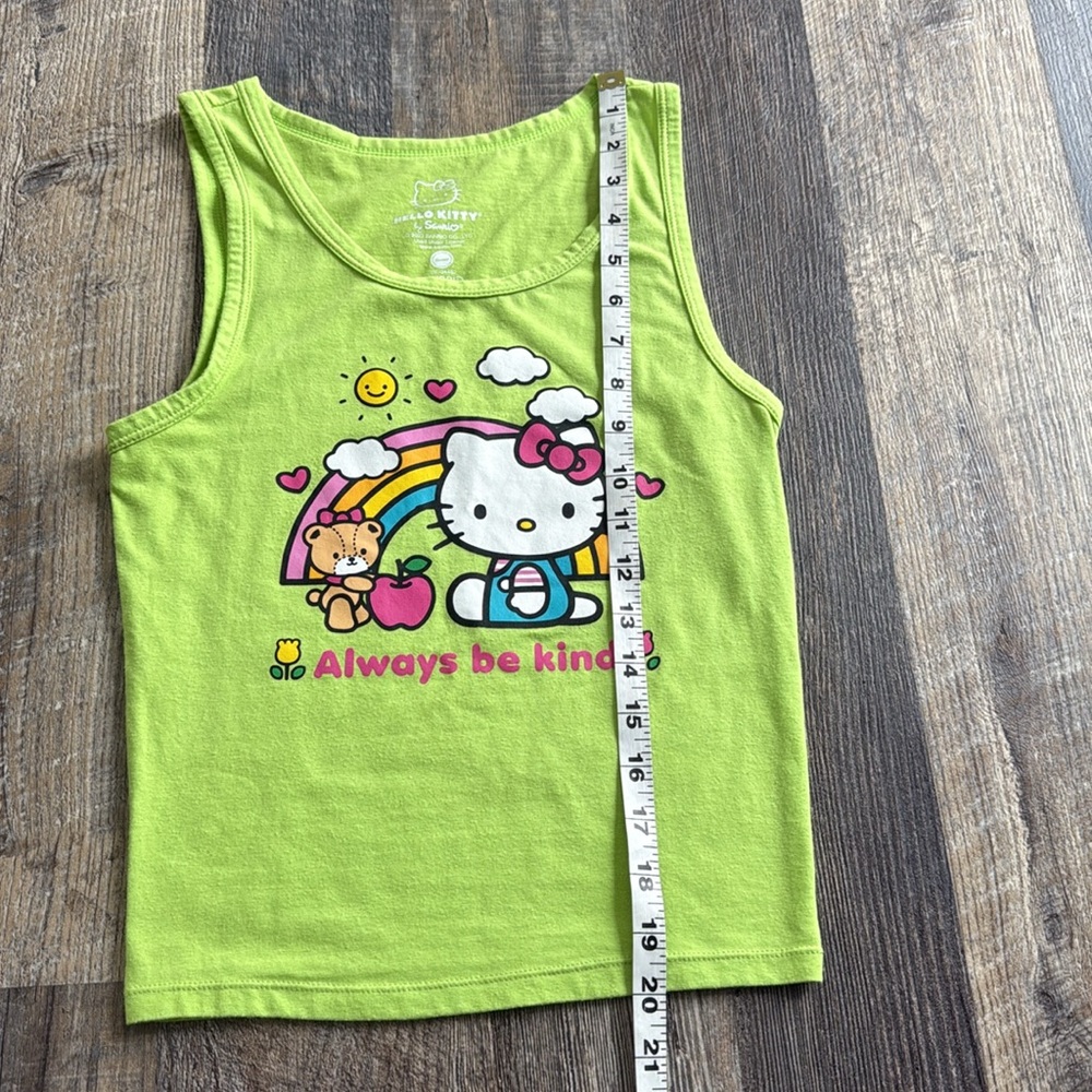 Hello Kitty Hybrid Always Be Kind Cropped Tank Top Neon Green Women’s Size Small - Picture 4 of 6